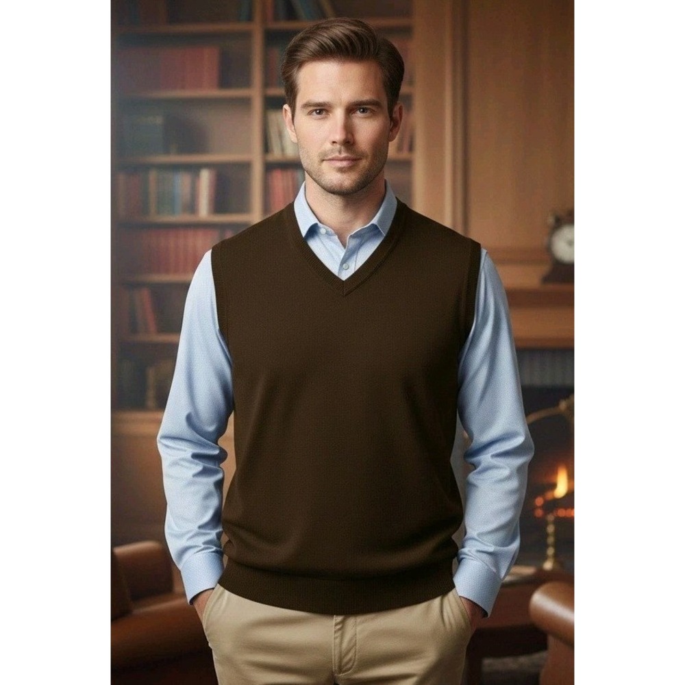 Murano Sweater Vest Men's M 100% Merino Wool Golf Luxurious Italian Yarn Brown